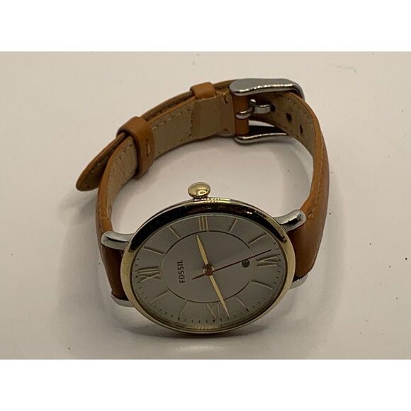Fossil ES53487 Unisex Brown Leather Analog Beige Dial Quartz Wrist Watch RU155 - Picture 7 of 11
